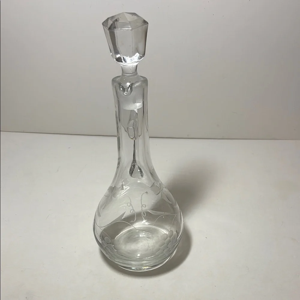 Vintage Etched Clear Glass Decanter with Stopper